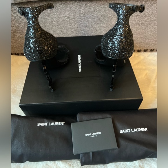 New Saint Laurent Opyum 110 black Glitter heels Sandals size 39 - Picture 6 of 10